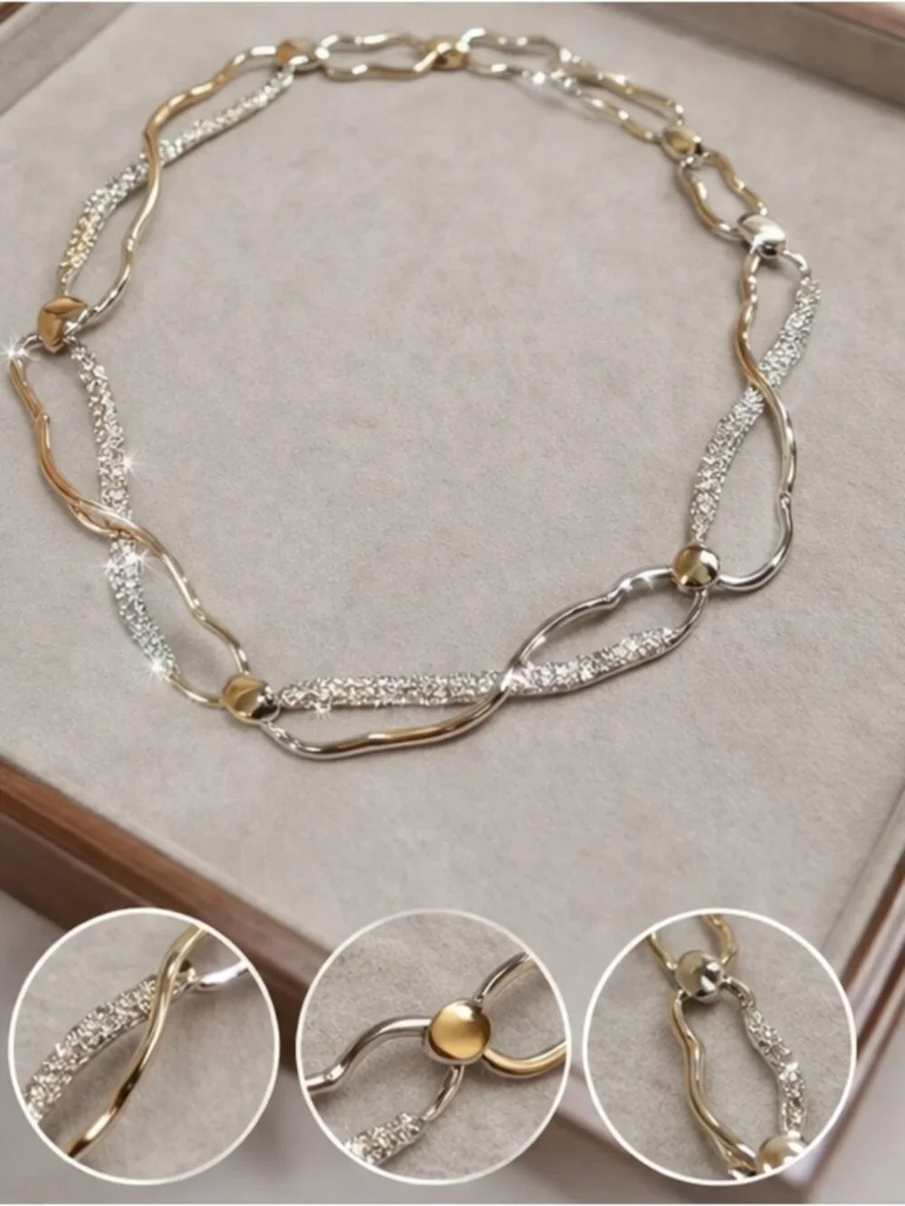 Elegant Silver -Tone Link Choker Necklace with Crystal Accents